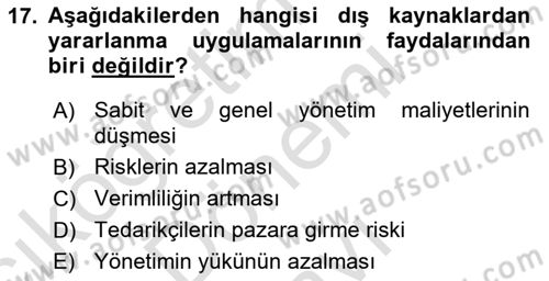 Sağlık İşletmelerinde Yönetim Dersi 2025 - 2026 Yılı (Final) Dönem Sonu Sınav Soruları 17. Soru