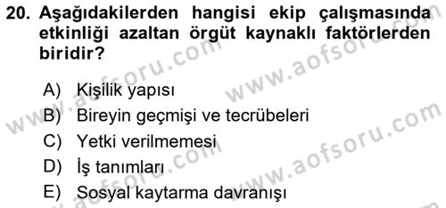 Sağlık İşletmelerinde Yönetim Dersi 2025 - 2026 Yılı (Final) Dönem Sonu Sınav Soruları 20. Soru