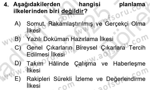 Sağlık İşletmelerinde Yönetim Dersi 2025 - 2026 Yılı (Final) Dönem Sonu Sınav Soruları 4. Soru