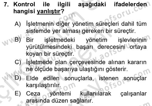 Sağlık İşletmelerinde Yönetim Dersi 2025 - 2026 Yılı (Final) Dönem Sonu Sınav Soruları 7. Soru