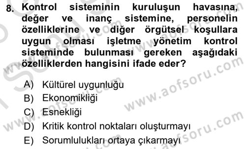 Sağlık İşletmelerinde Yönetim Dersi 2025 - 2026 Yılı (Final) Dönem Sonu Sınav Soruları 8. Soru