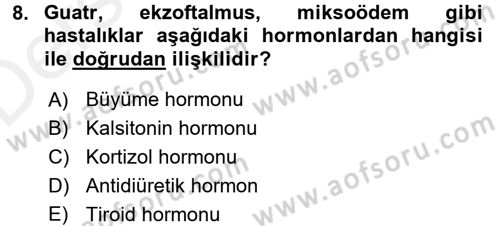 İnsan Beden Yapısı Ve Fizyolojisi Dersi 2017 - 2018 Yılı 3 Ders Sınav Soruları 8. Soru