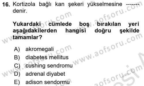 İnsan Beden Yapısı Ve Fizyolojisi Dersi 2018 - 2019 Yılı 3 Ders Sınav Soruları 16. Soru