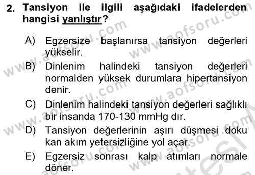 İnsan Beden Yapısı Ve Fizyolojisi Dersi 2018 - 2019 Yılı 3 Ders Sınav Soruları 2. Soru