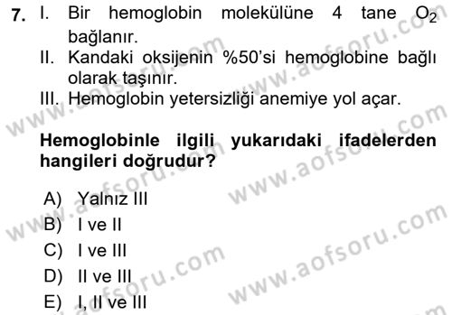 İnsan Beden Yapısı Ve Fizyolojisi Dersi 2018 - 2019 Yılı 3 Ders Sınav Soruları 7. Soru