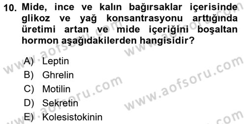 İnsan Beden Yapısı Ve Fizyolojisi Dersi 2018 - 2019 Yılı (Final) Dönem Sonu Sınav Soruları 10. Soru