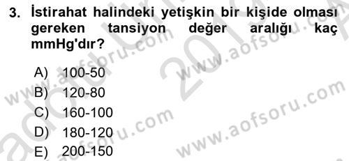 İnsan Beden Yapısı Ve Fizyolojisi Dersi 2019 - 2020 Yılı (Vize) Ara Sınav Soruları 3. Soru