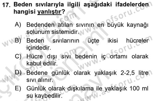 İnsan Beden Yapısı Ve Fizyolojisi Dersi 2019 - 2020 Yılı (Final) Dönem Sonu Sınav Soruları 17. Soru