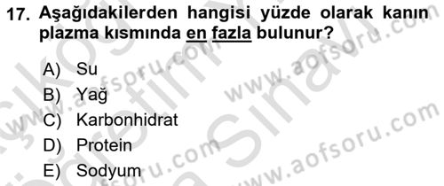 İnsan Beden Yapısı Ve Fizyolojisi Dersi 2021 - 2022 Yılı (Vize) Ara Sınav Soruları 17. Soru