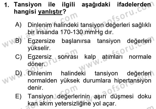 İnsan Beden Yapısı Ve Fizyolojisi Dersi 2022 - 2023 Yılı (Vize) Ara Sınavı 1. Soru