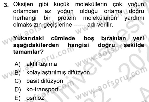 İnsan Beden Yapısı Ve Fizyolojisi Dersi 2022 - 2023 Yılı (Vize) Ara Sınavı 3. Soru