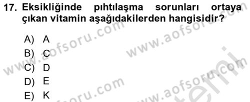 İnsan Beden Yapısı Ve Fizyolojisi Dersi Ara Sınavı Deneme Sınav Soruları 17. Soru