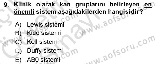 İnsan Beden Yapısı Ve Fizyolojisi Dersi 2024 - 2025 Yılı Yaz Okulu Sınav Soruları 9. Soru