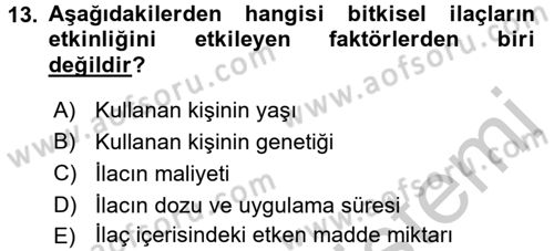 Temel İlaç Bilgisi Ve Akılcı İlaç Kullanımı Dersi 2016 - 2017 Yılı 3 Ders Sınav Soruları 13. Soru