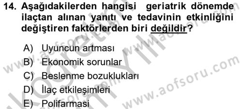 Temel İlaç Bilgisi Ve Akılcı İlaç Kullanımı Dersi 2016 - 2017 Yılı 3 Ders Sınav Soruları 14. Soru
