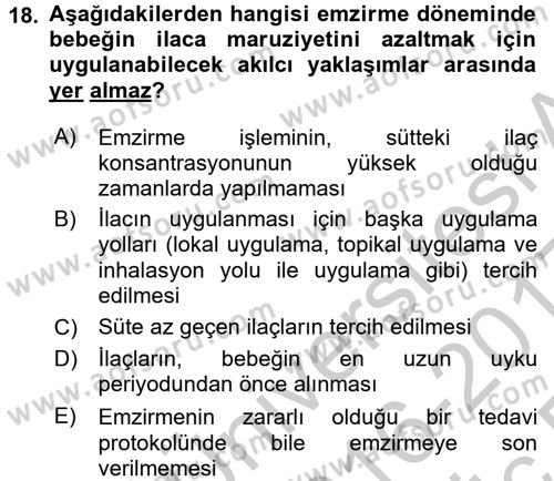 Temel İlaç Bilgisi Ve Akılcı İlaç Kullanımı Dersi 2016 - 2017 Yılı 3 Ders Sınav Soruları 18. Soru