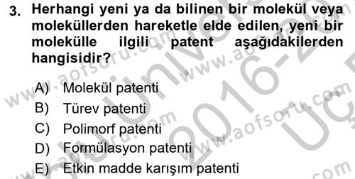 Temel İlaç Bilgisi Ve Akılcı İlaç Kullanımı Dersi 2016 - 2017 Yılı 3 Ders Sınav Soruları 3. Soru