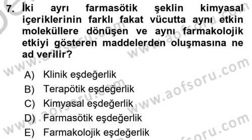Temel İlaç Bilgisi Ve Akılcı İlaç Kullanımı Dersi 2016 - 2017 Yılı 3 Ders Sınav Soruları 7. Soru