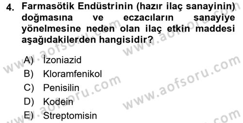 Temel İlaç Bilgisi Ve Akılcı İlaç Kullanımı Dersi 2016 - 2017 Yılı (Vize) Ara Sınav Soruları 4. Soru