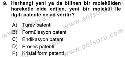Temel İlaç Bilgisi Ve Akılcı İlaç Kullanımı Dersi 2016 - 2017 Yılı (Vize) Ara Sınav Soruları 9. Soru
