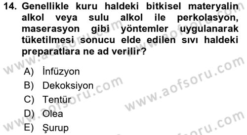 Temel İlaç Bilgisi Ve Akılcı İlaç Kullanımı Dersi 2016 - 2017 Yılı (Final) Dönem Sonu Sınav Soruları 14. Soru