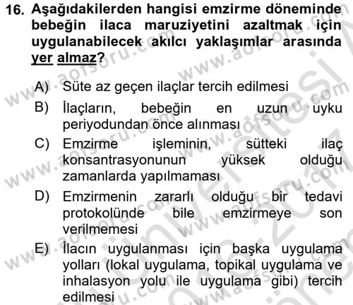 Temel İlaç Bilgisi Ve Akılcı İlaç Kullanımı Dersi 2016 - 2017 Yılı (Final) Dönem Sonu Sınav Soruları 16. Soru