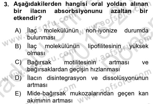 Temel İlaç Bilgisi Ve Akılcı İlaç Kullanımı Dersi 2016 - 2017 Yılı (Final) Dönem Sonu Sınav Soruları 3. Soru