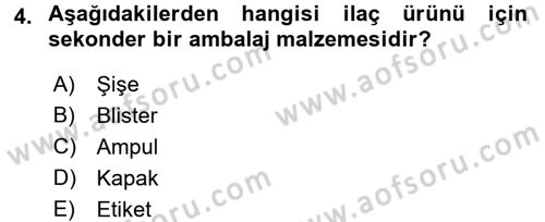Temel İlaç Bilgisi Ve Akılcı İlaç Kullanımı Dersi 2016 - 2017 Yılı (Final) Dönem Sonu Sınav Soruları 4. Soru