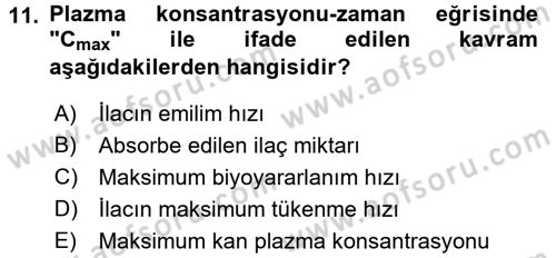 Temel İlaç Bilgisi Ve Akılcı İlaç Kullanımı Dersi 2017 - 2018 Yılı 3 Ders Sınav Soruları 11. Soru