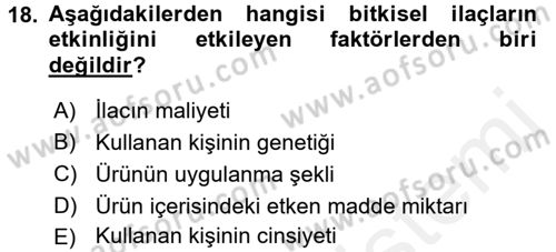 Temel İlaç Bilgisi Ve Akılcı İlaç Kullanımı Dersi 2017 - 2018 Yılı 3 Ders Sınav Soruları 18. Soru