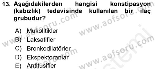 Temel İlaç Bilgisi Ve Akılcı İlaç Kullanımı Dersi 2017 - 2018 Yılı (Vize) Ara Sınav Soruları 13. Soru