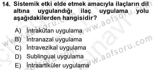 Temel İlaç Bilgisi Ve Akılcı İlaç Kullanımı Dersi 2017 - 2018 Yılı (Vize) Ara Sınav Soruları 14. Soru