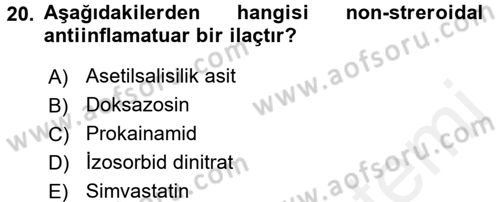 Temel İlaç Bilgisi Ve Akılcı İlaç Kullanımı Dersi 2017 - 2018 Yılı (Vize) Ara Sınav Soruları 20. Soru