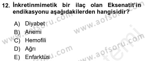 Temel İlaç Bilgisi Ve Akılcı İlaç Kullanımı Dersi 2018 - 2019 Yılı (Vize) Ara Sınav Soruları 12. Soru