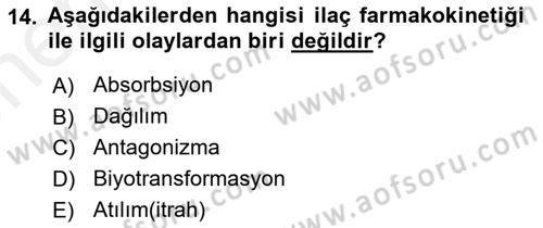 Temel İlaç Bilgisi Ve Akılcı İlaç Kullanımı Dersi 2018 - 2019 Yılı (Vize) Ara Sınav Soruları 14. Soru