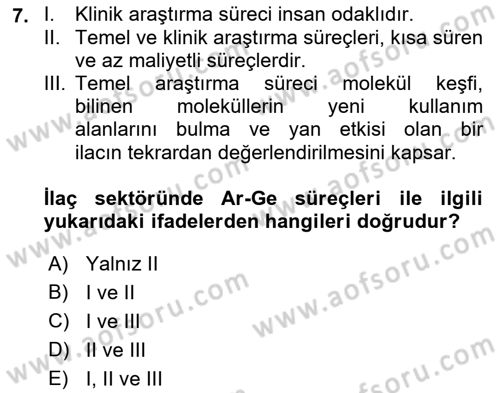 Temel İlaç Bilgisi Ve Akılcı İlaç Kullanımı Dersi 2018 - 2019 Yılı (Vize) Ara Sınav Soruları 7. Soru