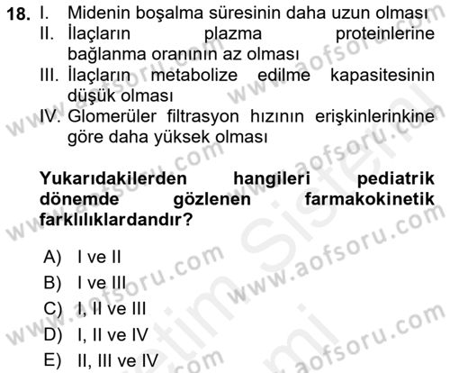 Temel İlaç Bilgisi Ve Akılcı İlaç Kullanımı Dersi 2018 - 2019 Yılı (Final) Dönem Sonu Sınav Soruları 18. Soru