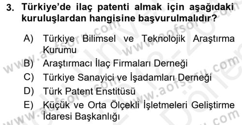 Temel İlaç Bilgisi Ve Akılcı İlaç Kullanımı Dersi 2018 - 2019 Yılı (Final) Dönem Sonu Sınav Soruları 3. Soru