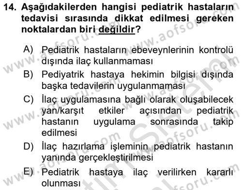 Temel İlaç Bilgisi Ve Akılcı İlaç Kullanımı Dersi 2024 - 2025 Yılı (Final) Dönem Sonu Sınav Soruları 14. Soru