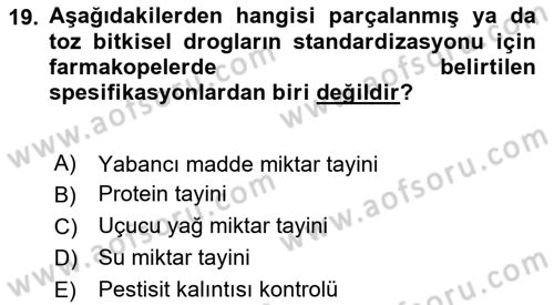 Temel İlaç Bilgisi Ve Akılcı İlaç Kullanımı Dersi 2024 - 2025 Yılı (Final) Dönem Sonu Sınav Soruları 19. Soru