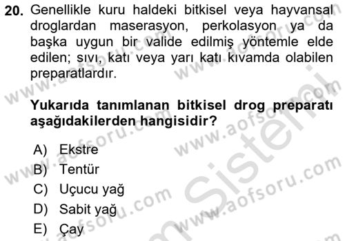 Temel İlaç Bilgisi Ve Akılcı İlaç Kullanımı Dersi 2024 - 2025 Yılı (Final) Dönem Sonu Sınav Soruları 20. Soru