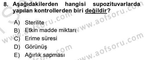 Temel İlaç Bilgisi Ve Akılcı İlaç Kullanımı Dersi 2024 - 2025 Yılı (Final) Dönem Sonu Sınav Soruları 8. Soru