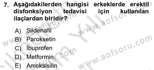 Temel İlaç Bilgisi Ve Akılcı İlaç Kullanımı Dersi 2024 - 2025 Yılı Yaz Okulu Sınav Soruları 7. Soru