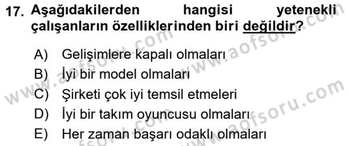 Sağlık İşletmelerinde İnsan Kaynakları Yönetimi Dersi 2020 - 2021 Yılı Yaz Okulu Sınav Soruları 17. Soru