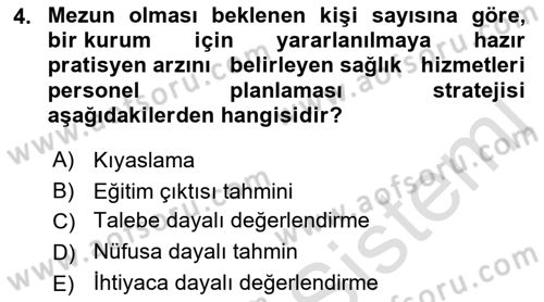 Sağlık İşletmelerinde İnsan Kaynakları Yönetimi Dersi 2021 - 2022 Yılı Yaz Okulu Sınav Soruları 4. Soru