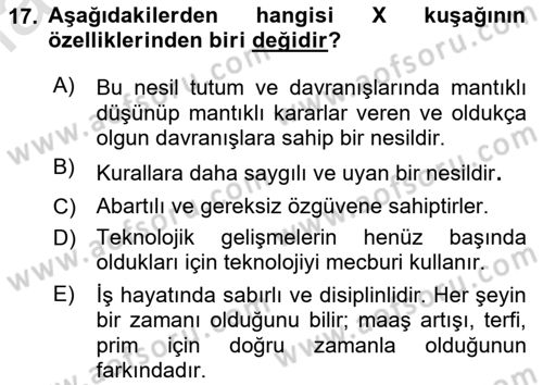 Sağlık İşletmelerinde İnsan Kaynakları Yönetimi Dersi 2022 - 2023 Yılı Yaz Okulu Sınavı 17. Soru