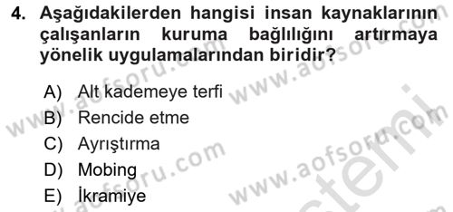 Sağlık İşletmelerinde İnsan Kaynakları Yönetimi Dersi 2023 - 2024 Yılı (Final) Dönem Sonu Sınav Soruları 4. Soru