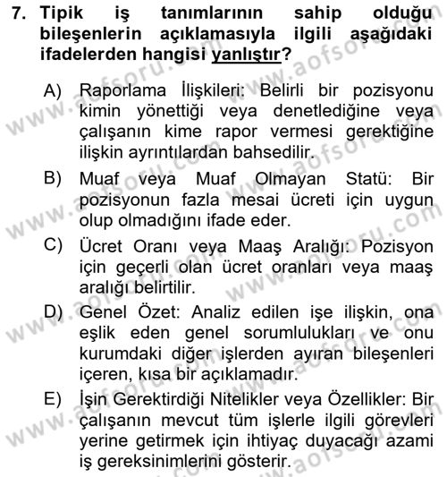 Sağlık İşletmelerinde İnsan Kaynakları Yönetimi Dersi 2024 - 2025 Yılı (Vize) Ara Sınav Soruları 7. Soru