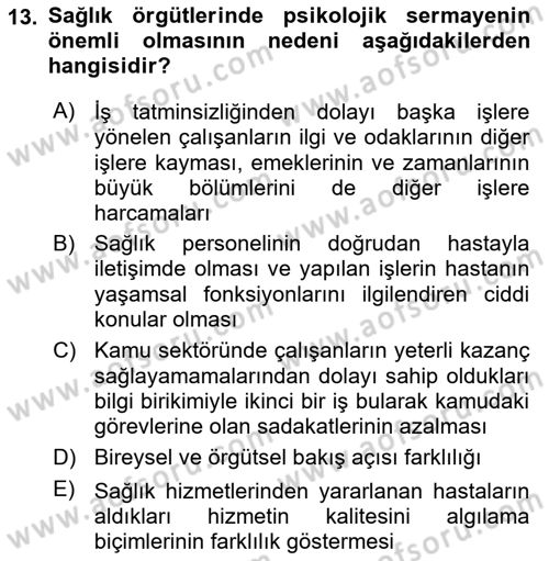 Sağlık İşletmelerinde İnsan Kaynakları Yönetimi Dersi 2024 - 2025 Yılı (Final) Dönem Sonu Sınav Soruları 13. Soru