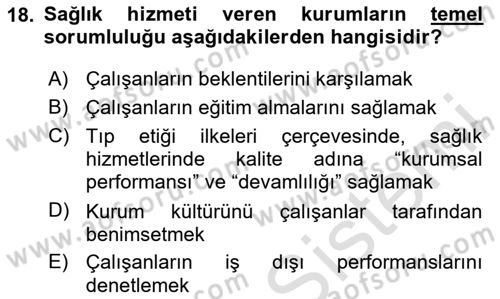 Sağlık İşletmelerinde İnsan Kaynakları Yönetimi Dersi 2024 - 2025 Yılı (Final) Dönem Sonu Sınav Soruları 18. Soru